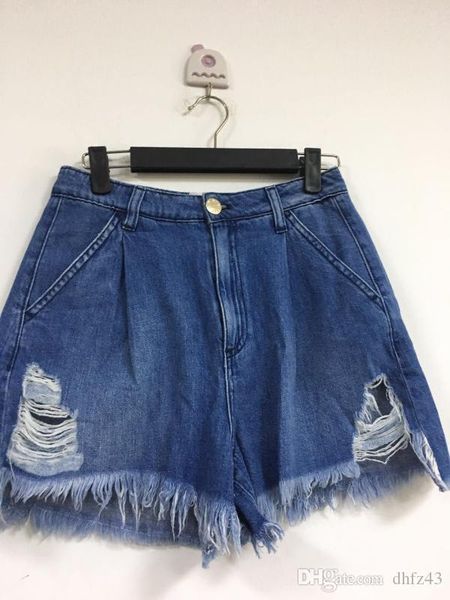 

women jeans pants 2020 spring and summer pocket frayed hole denim shorts, Blue