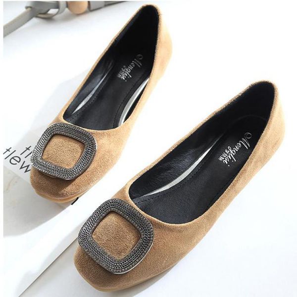 

women square toe suede shoe metal buckle rhinestone moccasins slide on crystal loafers breathable comfortable single boat shoes, Black