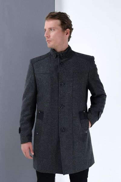 

dewberry men patterned anthracite overcoat-1020001p8385, Black;brown