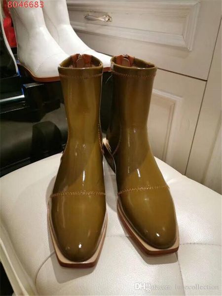 

autumn and winter ladies patent leather ankle boots low heel round head motorcycle ankle boot fashion shoes,with original packaging, Black