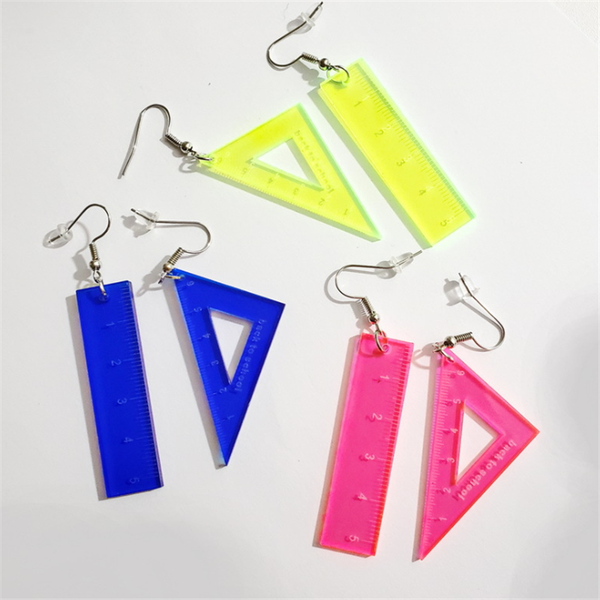 

1pair diy funny rulers dangle earrings for women punk drop earrings jewelry fashion accessories math idiot gift hook, Silver