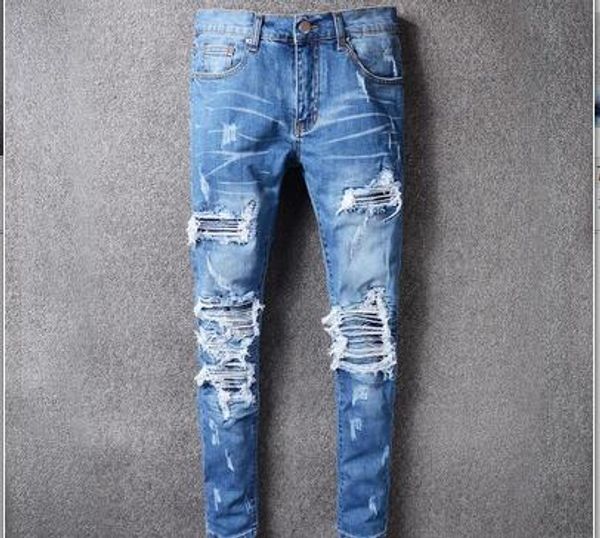 

Yuio kinnyÂ jean for men ripped hole jean motorcycle biker denim pant men brand fa hion hip hop men jean, Blue