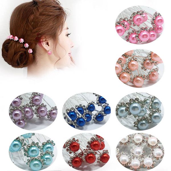 Bride Hair Pins Beads Rhinestone Wedding Bridal Flower Hairpins