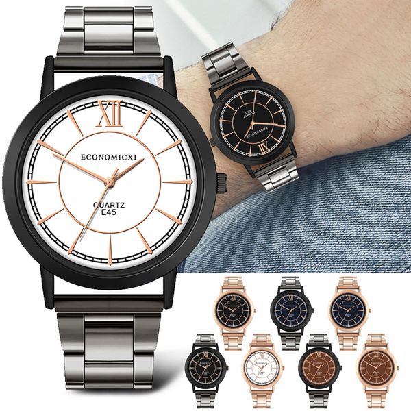 

reloj fashion luxury watches men steel band analog erkek kol saati quartz round wristwatches business relogio masculino watch, Slivery;brown