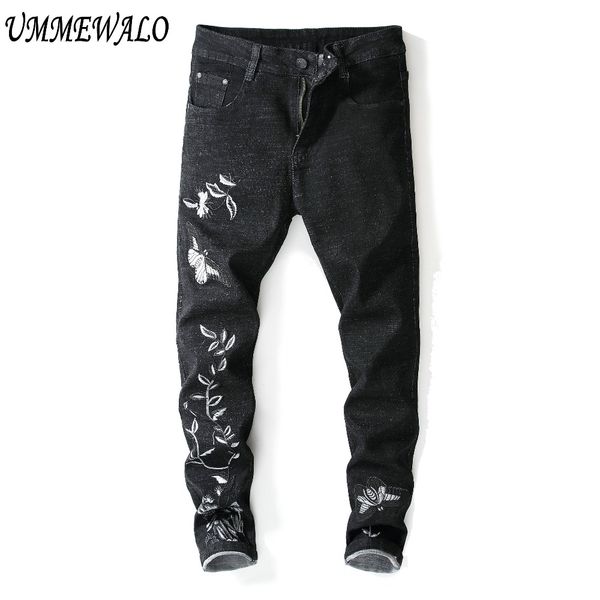

ummewalo black embroidery jeans men design stretch skinny denim jeans man cotton slim casual jean pants male quality jean, Blue