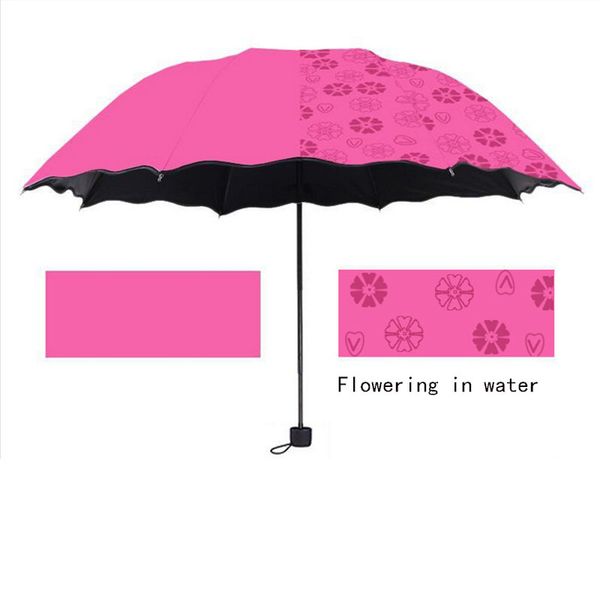 

1pcs creative color changing umbrella flowering in water three-folding umbrella 8 bones sunscreen non-automatic