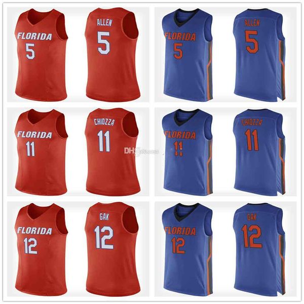 

florida gators college #5 kevaughn allen #11 chris chiozza #12 gorjok gak basketball jersey mens stitched custom any number name jerseys, Black;red