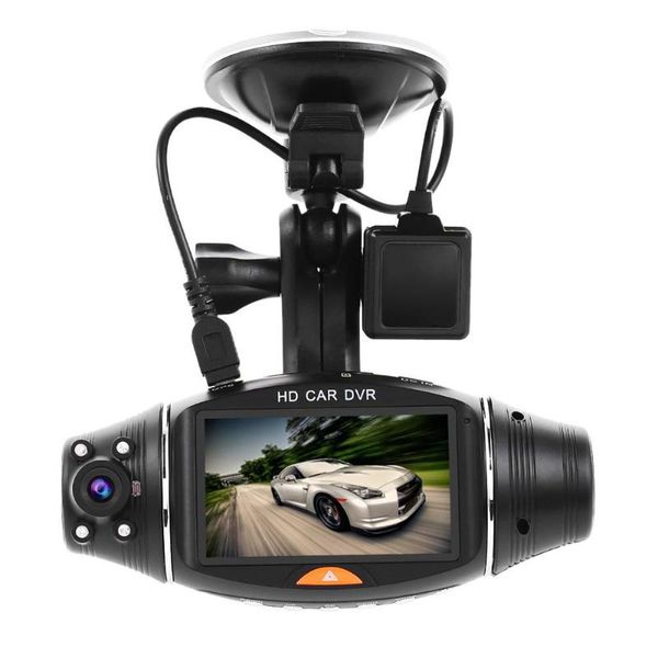 

car dvr camera dash cam rotate dual lens dvrs camera video recorder + gps receiver mini auto dashcam rearview mirror
