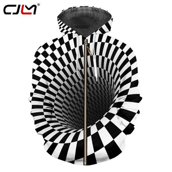 

cjlm zip hoodies men's wormhole print black white grid 3d sweatshirt hoodie new harajuku hiphop long sleeve hooded cardigan 6xl