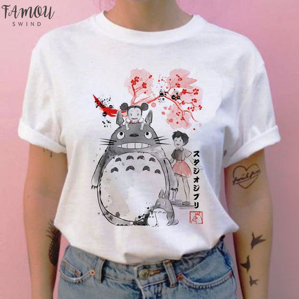 

totoro spirited away t shirt female streetwear cartoon new tshirt women japanese letter ulzzang clothes t shirt tee shirts ulzzang, White