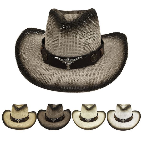 

summer hats for women cap men retro western cowboy riding hat leather belt wide brim hat chapeu feminino sombrero mujer verano, Blue;gray