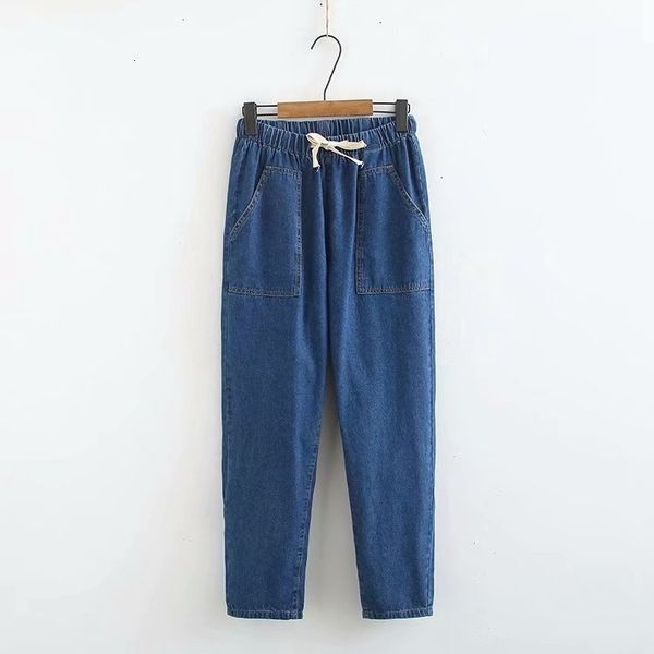 

plus size women elastic waist jeans long denim skinny denim broek, Blue