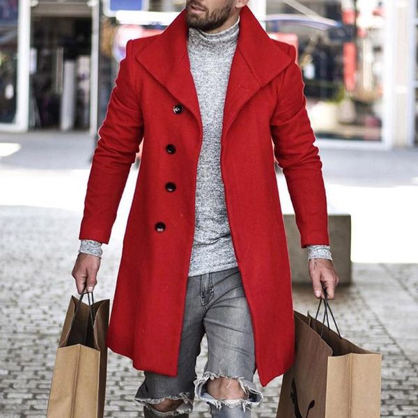 

men's long cotton collar trench coat winter warm solid color long trench jacket business casual overcoat parka 2019 fashion men, Black