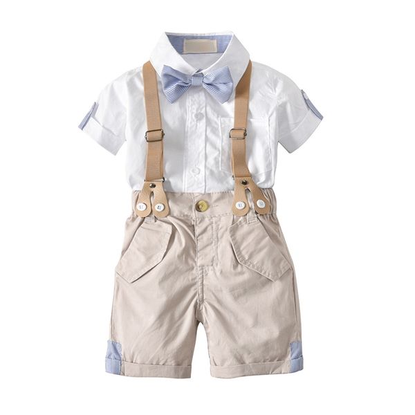 

new 2019 fashion boys outfits breathable boys outfits bow-tie toddler boy clothes cotton kids clothes gentleman suit, White