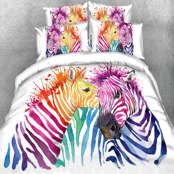 

wensd art animal bedding set watercolor zebra printed duvet cover +pillowcases home textiles 3pcs bedclothes single,double