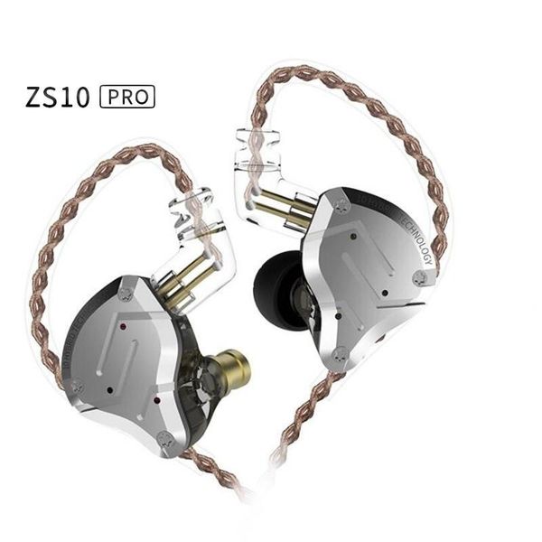 Auricolare cablato Kz Zs10 Pro Cuffie in metallo Jack da 3,5 mm Ibrido 10 unità Auricolari Hifi Bass Cuffie con monitor in-ear Sport con cancellazione del rumore