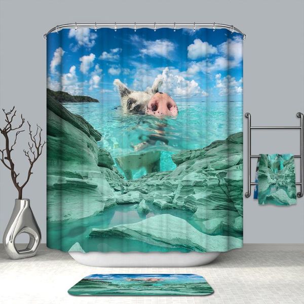 

blue conch starfish beach style waterproof bathroom shower curtain anti-mildew bath room curtain