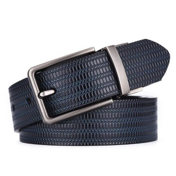 

new business belt formen revolving buckle leather belt for men leather embossed two-layer leather blue belt hair generation, Black;brown