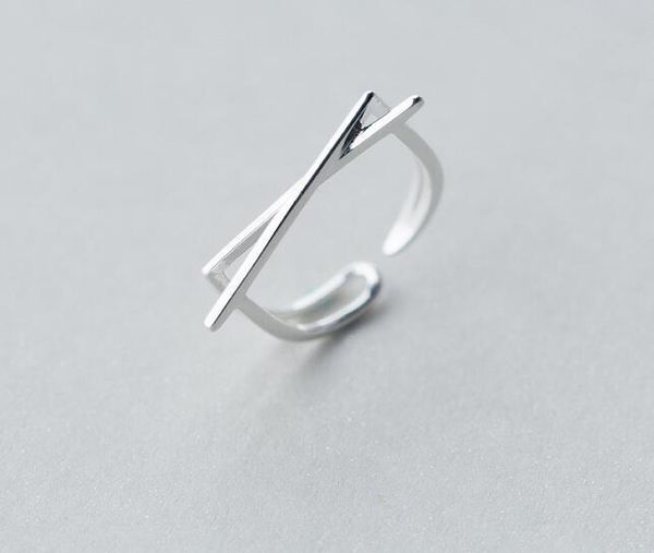 

women's real. 925 sterling silver jewelry crossed geometric ring adjustable gtlj1239, Slivery;golden