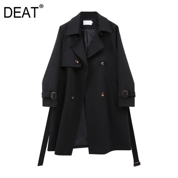 

deat] women black ribbon leisure long trench new lapel long sleeve loose fit windbreaker fashion tide spring 2020 13s156, Tan;black