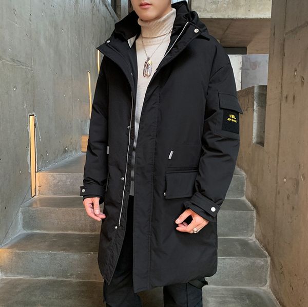 

мужская длинные ветровки черный бежевый вниз пальто осень и зима густой теплый пуховик с hat мужчин, Black