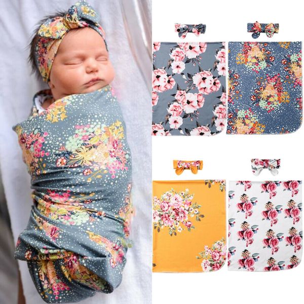 

newborn baby floral snuggle swaddling wrap blanket sleeping bag swaddle boy girls wrap headband cloth floral swaddle 0-3m