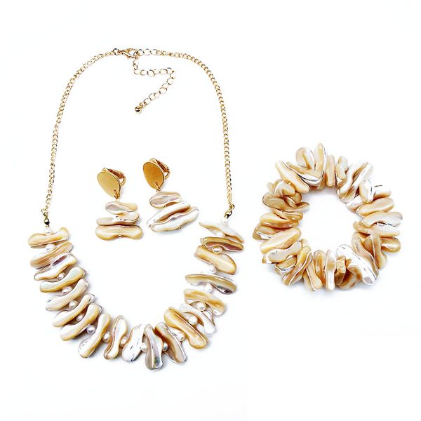 

elegant shell pearl charm necklace bracelet earring jewelry set, Silver