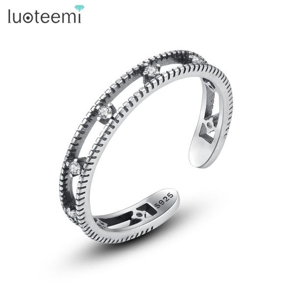 

luoteemi genuine 925 silver sterling hollow simple rings for women party with micro cubic zircon vintage open rings jewelry gift