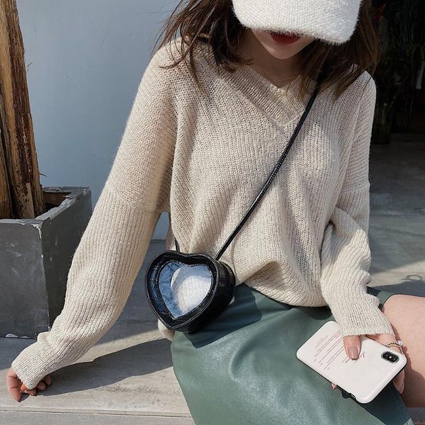 

fashion small love heart shaped ladies pvc pu transparent shoulder messenger handbags casual women crossbody bags