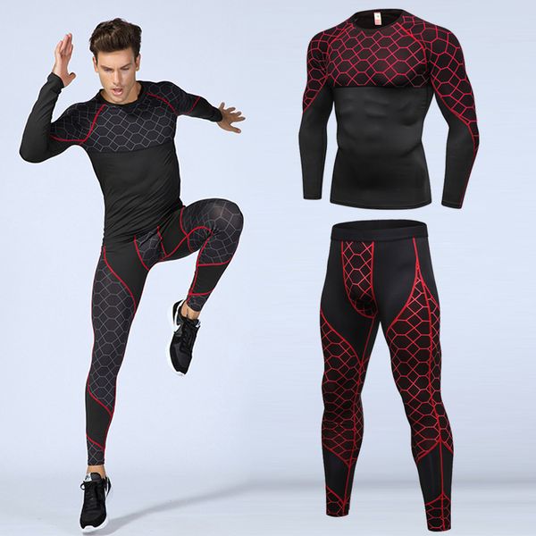 

мужчины спортивная одежда для бега трусцой костюмы compression сетка печати спорт набор gym fitness elastic одежду тренировки обтягивающие ш