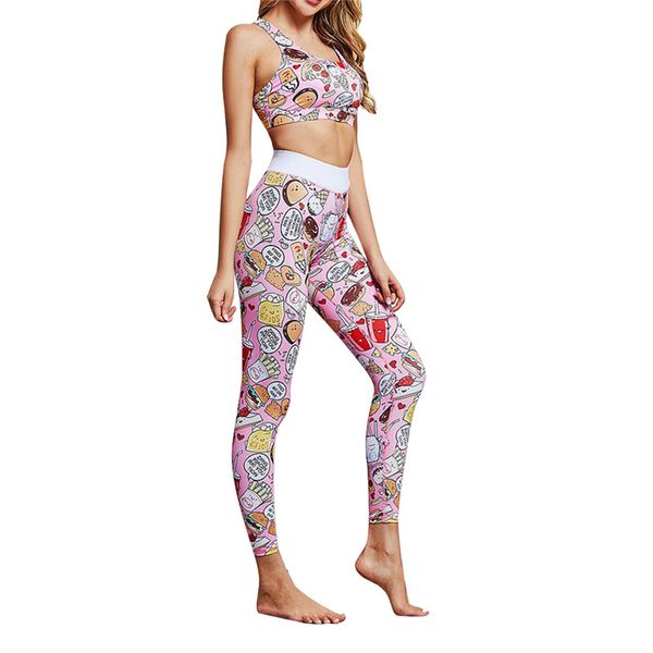 

fashion summer women yoga set cute cartoon printed breathable casual yoga sportwear suits slim sleeveless vest +long pants new, White;red