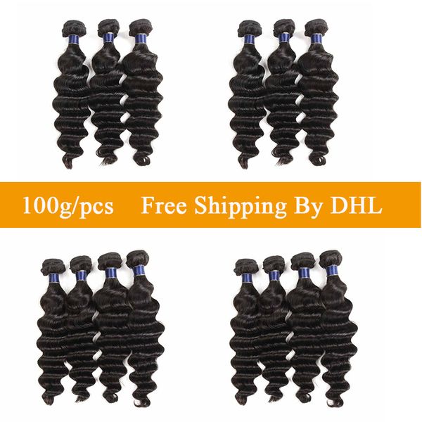 

100% перуанский бразильские девственные человеческие волосы 3 4шта / серия наращивание волос рыхлого глубокие бразильского virgin человек дв, Black