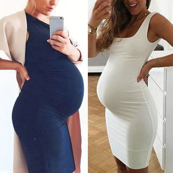 

muqgew new maternity clothings pregnancy dress sleeveless solid dress 2019 summer clothes for pregnant women ropa maternidad, White