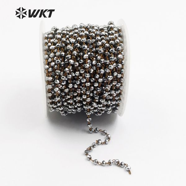 

wt-rbc037 wholesale custom sparkly round beads chain with black gun plated chain custom length 5m/lot fashion jewelry, Silver