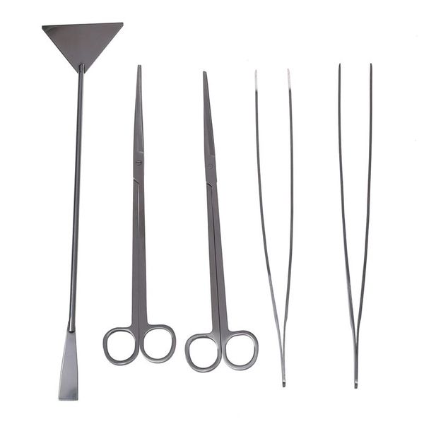 

New-5 in-1 Stainless Steel Aquarium Tank Tweezers Scissors Spatula Tool Set