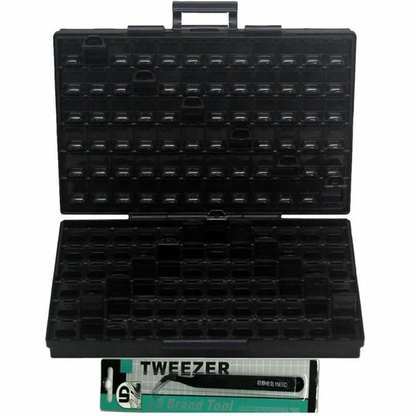 

8pcs aidetek esd safe smd storage ic box organizer w/144 bins anti-statics smd smt organizer transistor plastic toolbox boxallas
