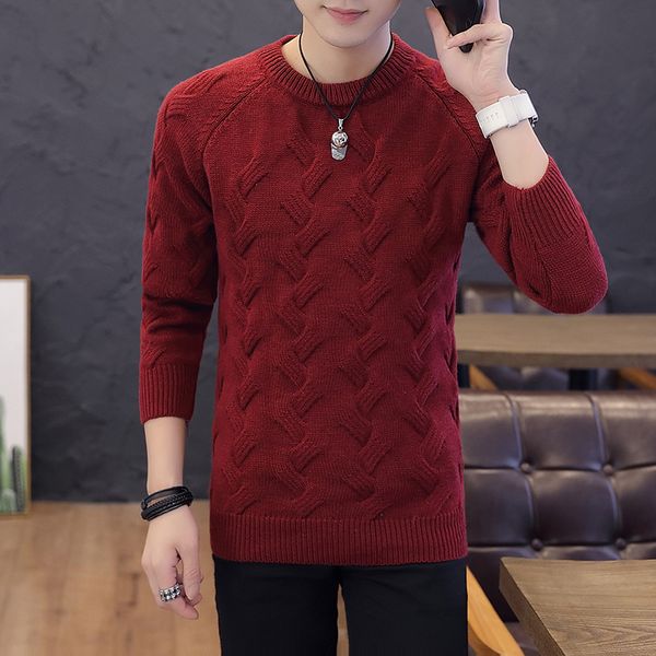 

autumn winter korean style thick sweaters mens fashion fit slim solid colors classic embossing sweater men warm knitwear -3xl, White;black