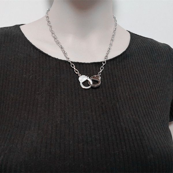 

fashion vintage handcuff pendant necklace harajuku style titanium steel men and women clavicle chain sale, Silver