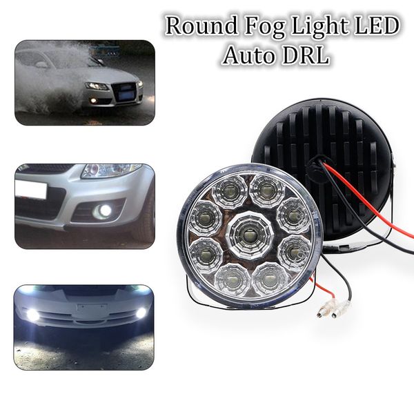 

2pcs white 12v 9 led round daytime driving running light car fog lamp headlight for off-road car truck day light