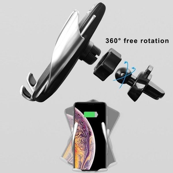 

10w wireless car charger s5 automatic clamping fast charging phone holder mount in car for iphone xr huawei samsung smart phone