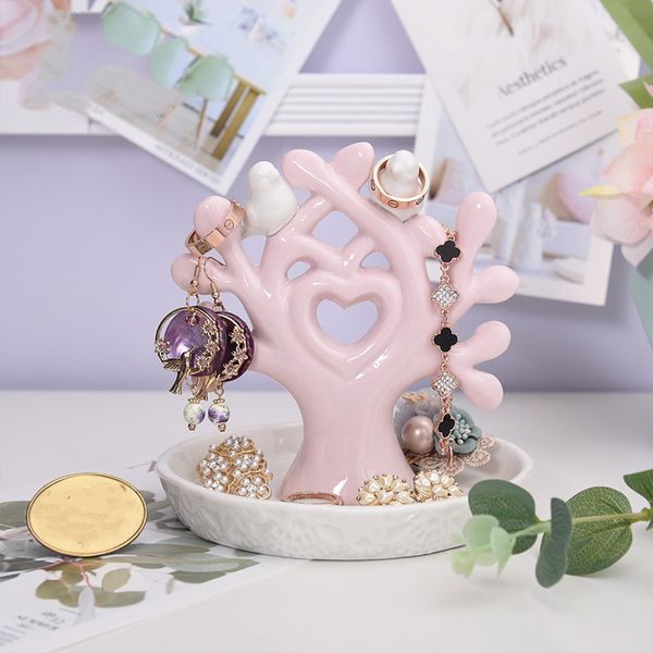 

ddisplay porcelain lover tree pink jewelry tray personalized bracelet white organizer plate glamour little girls earrings display holder, Black