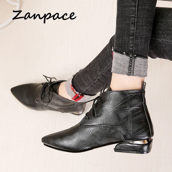 

zanpace women boots fashion ankle boots for women pointed toe lace-up womens shoes low heel leather casual black red
