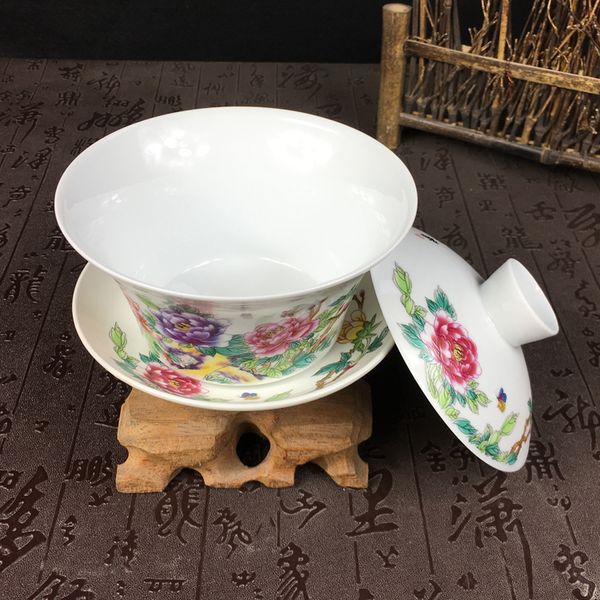 

высокая емкость китайских ручной роспись teaset изящного gaiwan 300мл керамическую чай супница крышки чаша блюдце глазурь китайского teaset