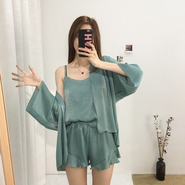 

gogoni women lace pajamas sets summer women sleepwear 2019 new arrivals two pieces clothes nightgown fashion, Black;red