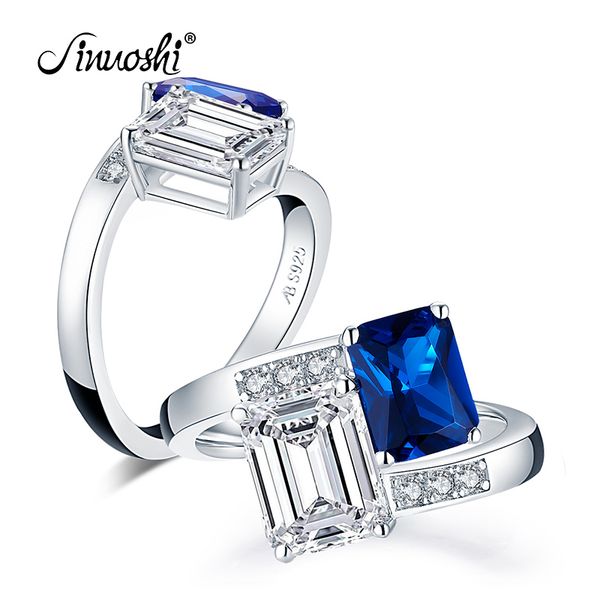 

ainuoshi 925 sterling silver emeralded cut ring engagement simulated diamond women wedding silver blue white stones ring jewelry, Golden;silver