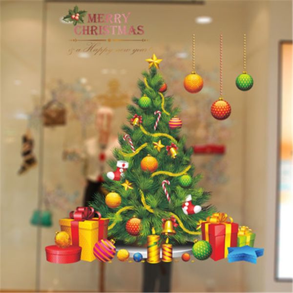 

green christmas tree gifts for home decoration glass window stickers