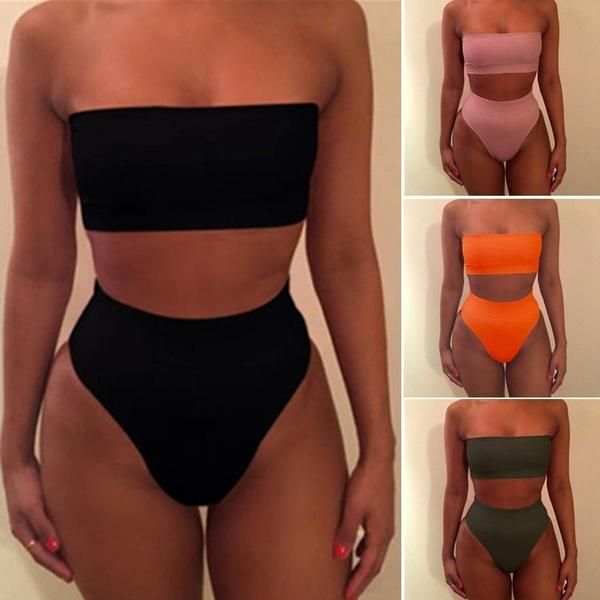

strapless bikini set women push-up high waist swimsuit beach swimwear bathing suit