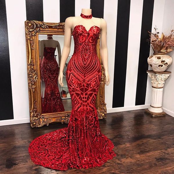 

sparkly lace sequins mermaid evening dresses 2020 modern sweetheart long mermaid red real image prom formal gowns robe de soiree, Black;red