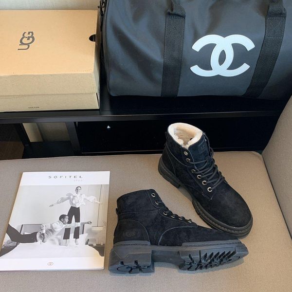 

shoes women autumn and winter wild fashion british style wild leather lace plus velvet mid heel boots martin boots wool boots women 3666, Black