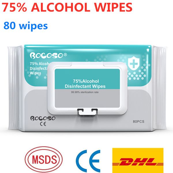 

75% протирание рук спиртовыми салфетками 80 салфеток, обернутых большим количеством для электроники дезинфицирующие антибактериальные салфет